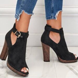 Shoe Republic LA Black Heeled Peep Toe Boots